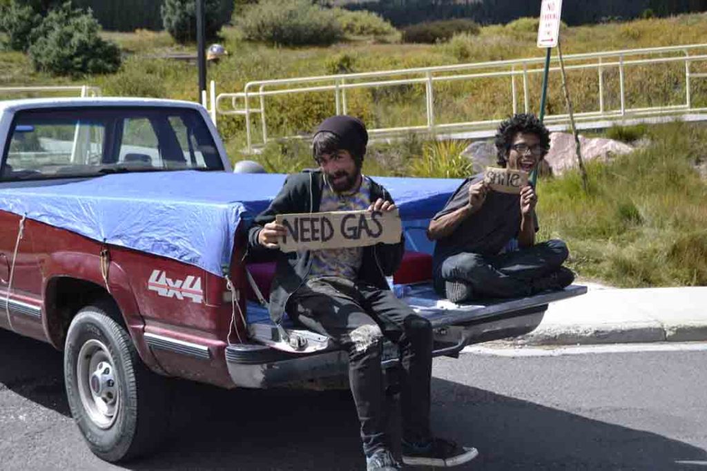 These two happy souls find adventure on the road.