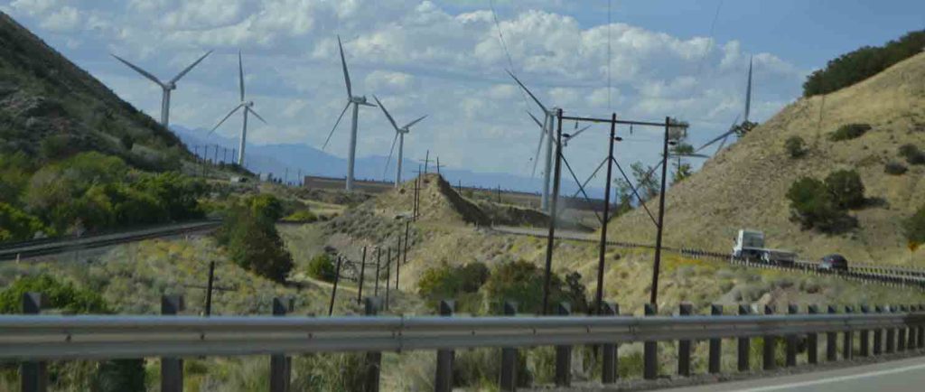 Utah's wind farm looks impressive as we descend to the valley below.