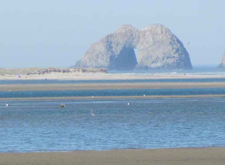 This imposing rock formation at Netarts Spit in Cape Lookout State Park allows the ocean to rush inside.