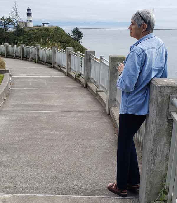 Alice meditates at Cape Disappointment.